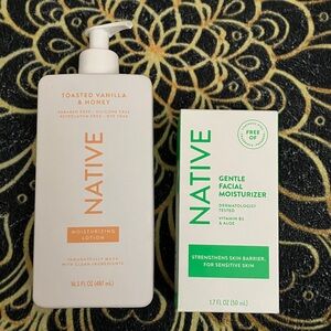 Native Body Lotion Toasted Vanilla Honey & Gentle Face Moisturizer NEW UNUSED